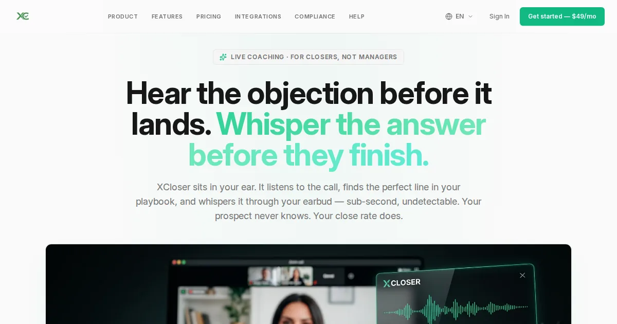 XCloser — coaching IA vocal en temps réel pendant les appels de vente